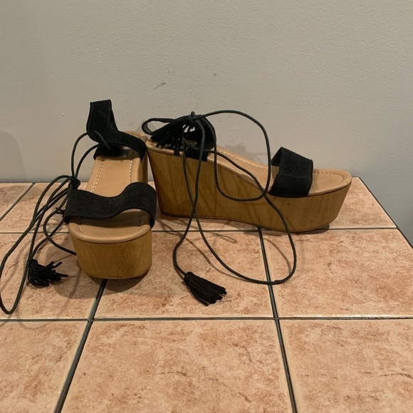 Steve Madden Shannnon Platform Leather Sandals Black size 10 - Picture 2 of 14